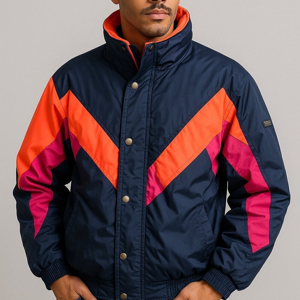 BG mens ski jacket vintage insulated nylon feel colorblock medium